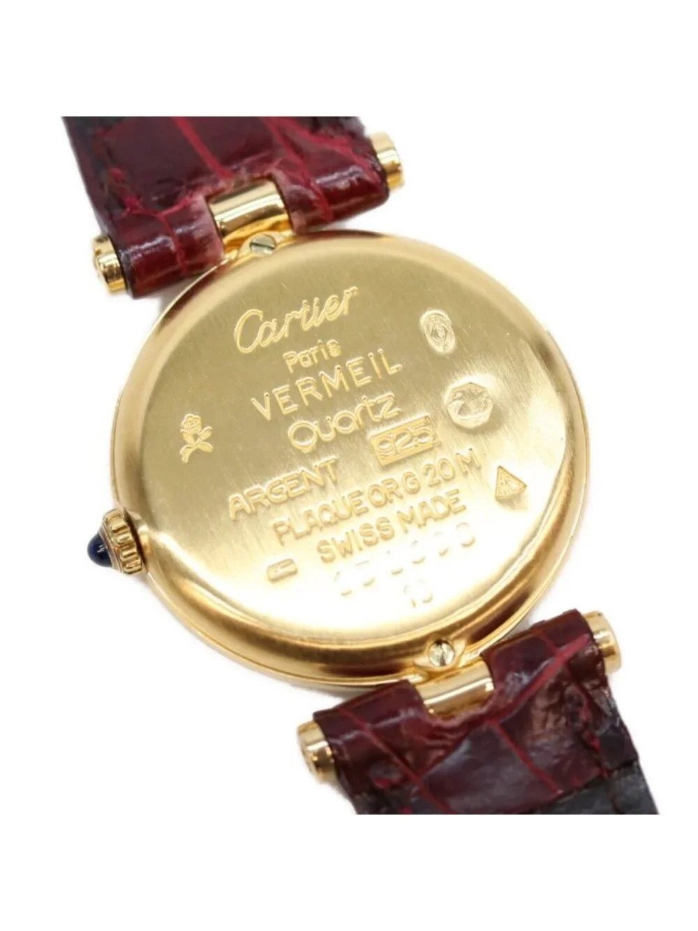 Cartier Must Vendome Vermeil SM Bordeaux Gold Roman Dial Red Leather